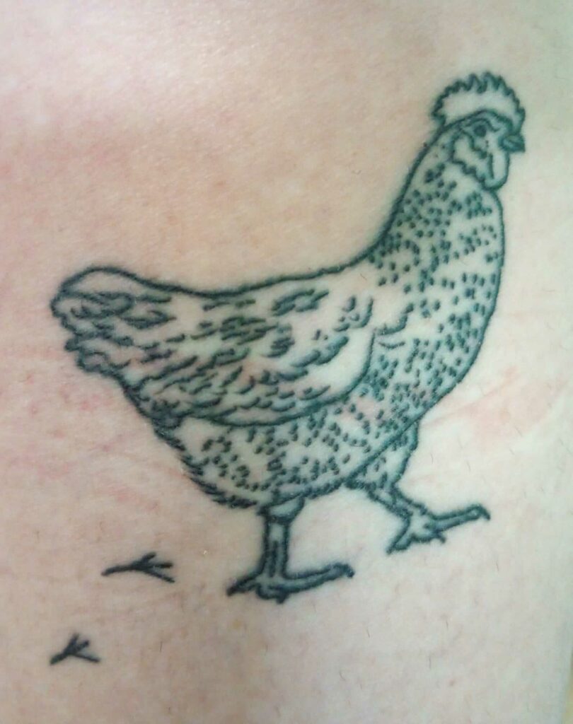 Chicken Tattoo on a Stomach