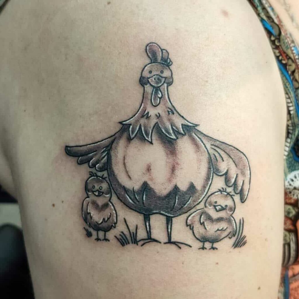 Chicken Tattoo On Right Shoulder