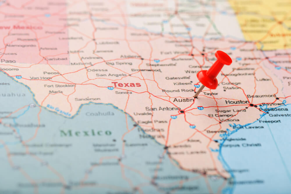 Texas State Map pinning to Austin