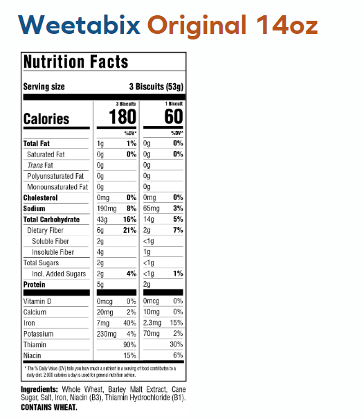 Weetabix Nutrion Facts Original 14oz