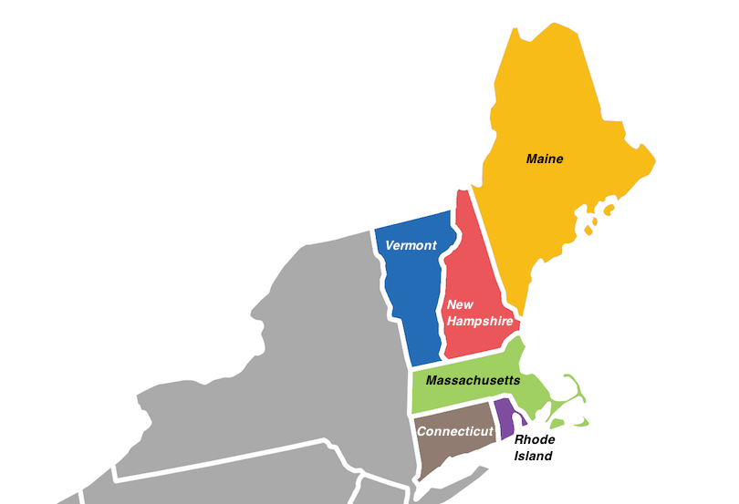 New England states on a map